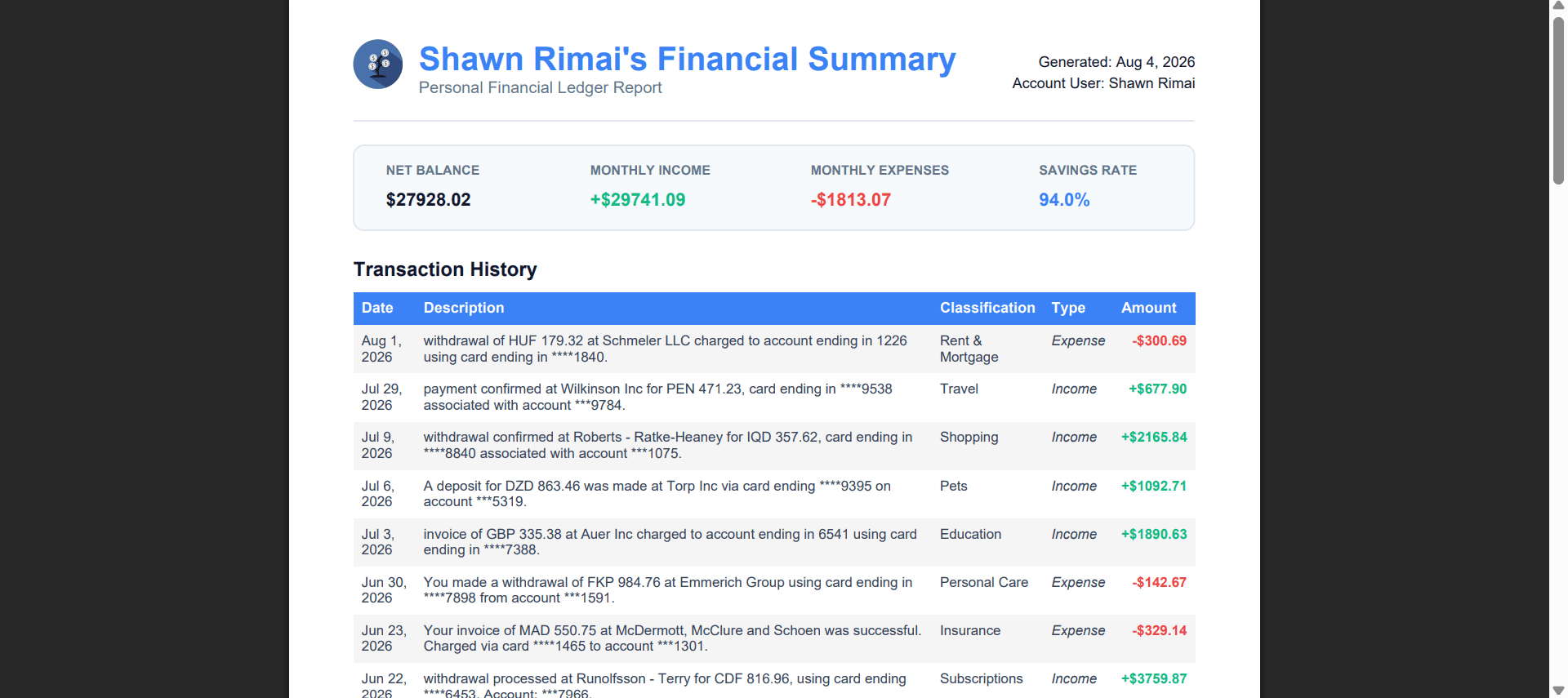 10. Export Statements & Reports
